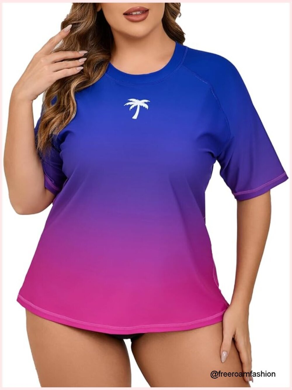 Women's Plus Size Rash Guard Short Sleeve Swim Shirt with Built in Bra UPF50+